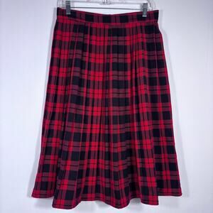 NWT Vintage Christy Girl Red & Black Plaid Pleated A-Line Skirt Size Small 1175